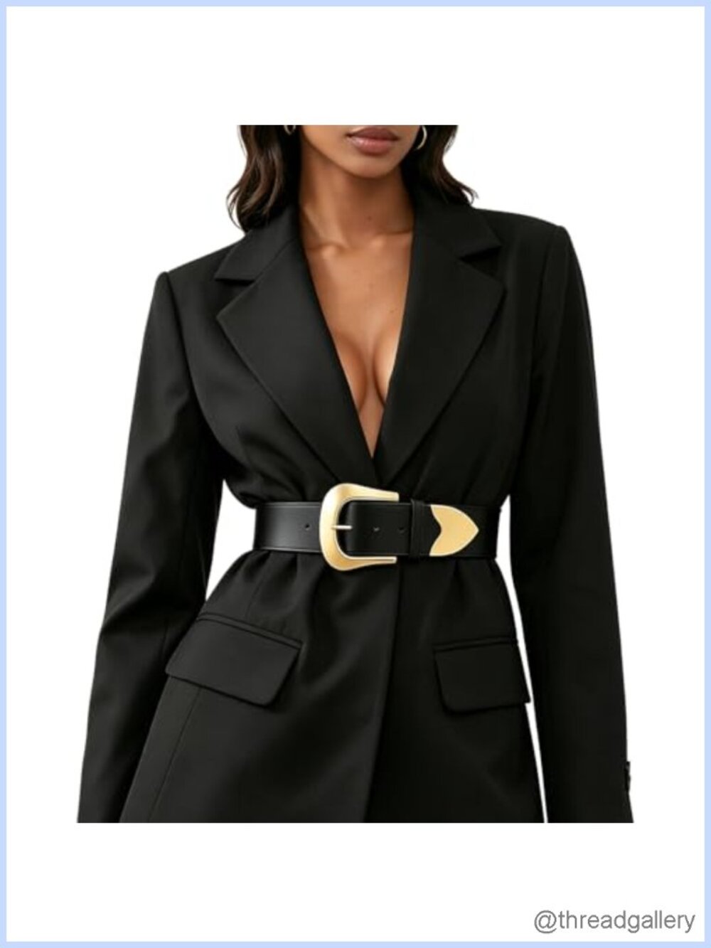 Faux Leather Wide Elastic Waist Belt Gold Western Buckle Retro